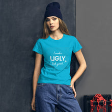 Load image into Gallery viewer, I make UGLY look good women&#39;s short sleeve t-shirt white writing
