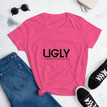 Load image into Gallery viewer, UGLY women&#39;s short sleeve t-shirt black writing
