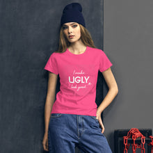 Load image into Gallery viewer, I make UGLY look good women&#39;s short sleeve t-shirt white writing
