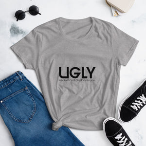 UGLY women's short sleeve t-shirt black writing